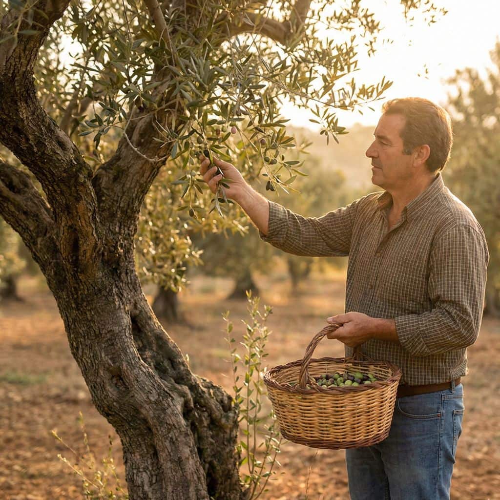 Recolección de la aceituna en un olivar