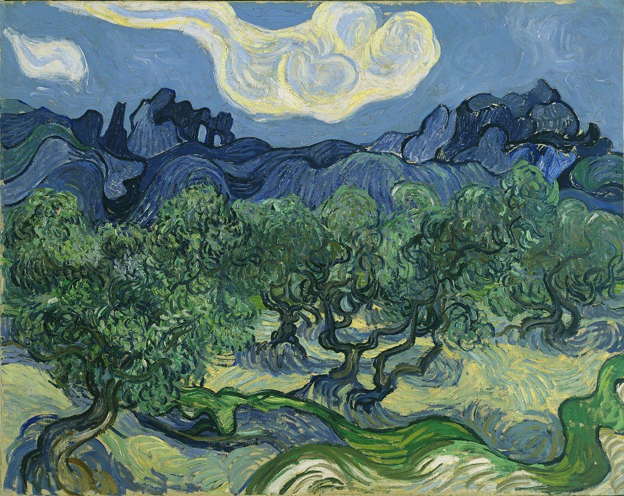 Olivos en un paisaje montañoso - Van Gogh
