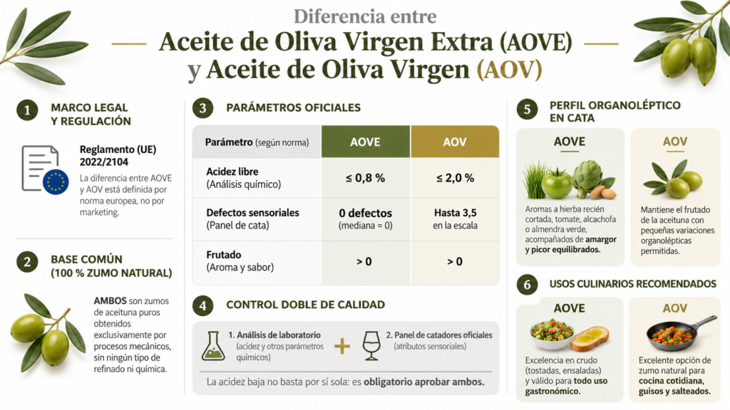 Diferencia entre el aceite de oliva virgen extra y el aceite de oliva virgen